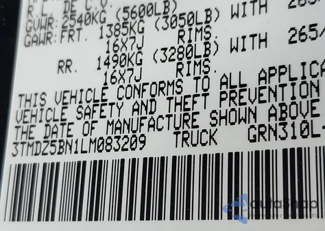 2020 Toyota Tacoma Trd Off-Road z USA, uszkodzony, nr VIN 3TMDZ5BN1LM083209